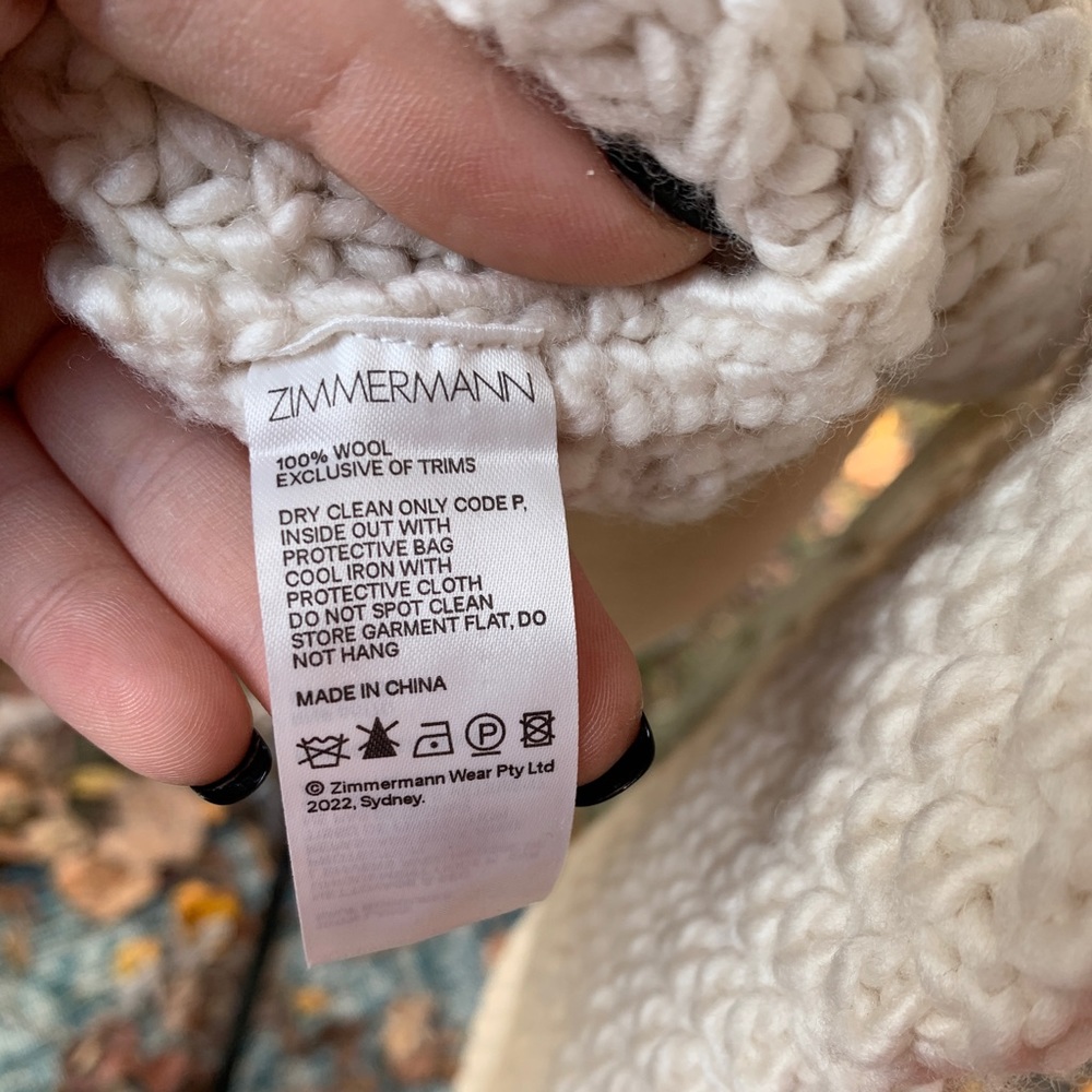 SOLD-Zimmermann Kaleidoscope Natural Crochet Tassel Pom Embellished Wool Sweater - Picture 6 of 9